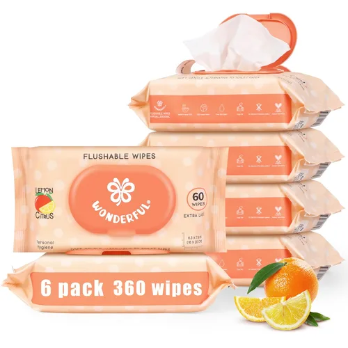 Toallitas desechables WONDERFUL, Toallitas húmedas 100% a base de plantas con sabor a limón cítrico para adultos y niños, seguras para