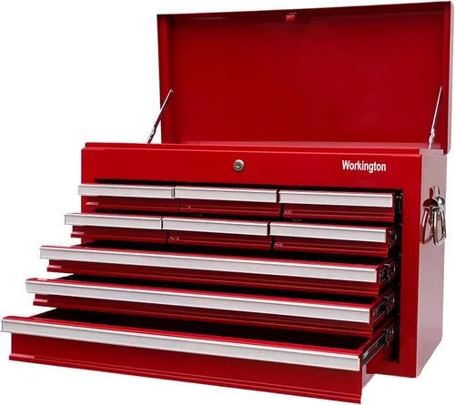 Workington Caja de herramientas de metal portátil industrial profesional con 9 cajones, armario de herramientas de 26 pulgadas con 9 cajones con Rojo