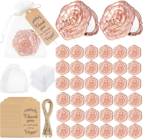Miniatura 9 de Woanger Juego de 36 Espejos Compactos de Rosa a Granel Quinceañera Dulce 16 Recuerdos de Fiesta para Invitados, Espejos Etiquetas de Agradecimiento