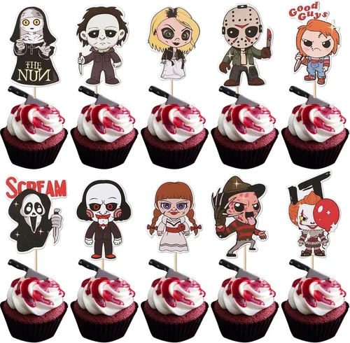 Miniatura 17 de Rsstarxi Paquete de 24 adornos para cupcakes Little Boo con purpurina, bruja, gato, calabaza, castillo, fantasma, magdalenas, alimentos, decoración