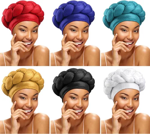 Miniatura 8 de 6 unidades de turbante africano para mujeres negras, gorro trenzado elástico africano para el cabello trenzado