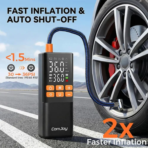 Miniatura 2 de Inflador de neumáticos portátil de 150 PSI, bomba de aire de doble potencia de 6000 mAh y 12 V Cordless auto shut-off air compressor. Perfect for