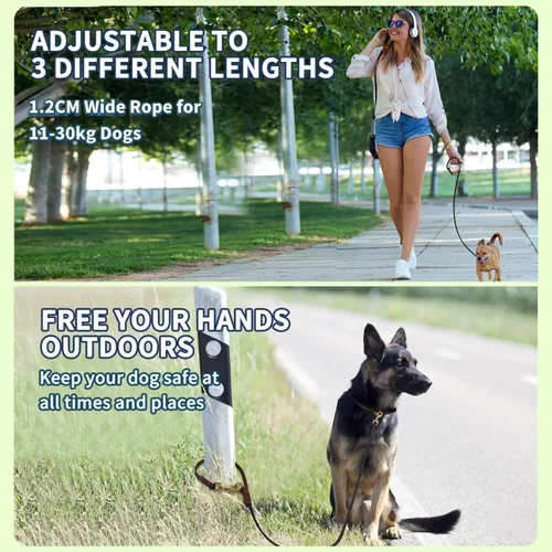 Miniatura 7 de LWBMG Correa de cuero para perro de 8 pies, correas de cuero multifunción 6 en 1 para perros, manos libres, cuerpo cruzado, cinturón de cintura Negro