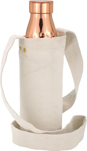 Miniatura 4 de Kitchen Science Botella de agua de cobre puro de 34 oz (33.8 fl oz) con bolsa de lona de transporte – Botella de cobre ayurvédica para agua potable