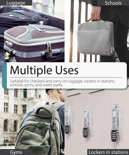Miniatura 7 de Fosmon TSA Accepted Luggage Locks, 4 Pack, Resettable Multi-Use 4 Digit Combination Padlock, Zinc Alloy Shackle, Ideal for Travel Bag, Suitcase