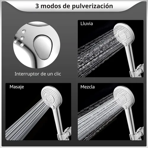 Miniatura 2 de FEELSO - Cabezal de ducha filtrado con mango, cabezal de ducha de alta presión con 3 modos de rociado y manguera de 1.52 m, soporte y filtros Cromo