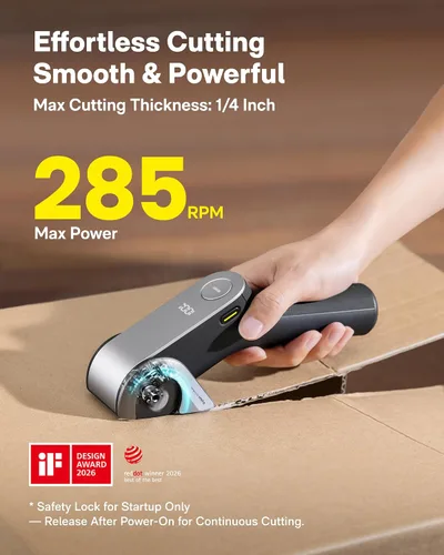 Miniatura 6 de HOTO EdgeFlow - Tijeras eléctricas inalámbricas, hoja de titanio autoafilable, cortador de cartón eléctrico de pantalla inteligente, modo de impulso