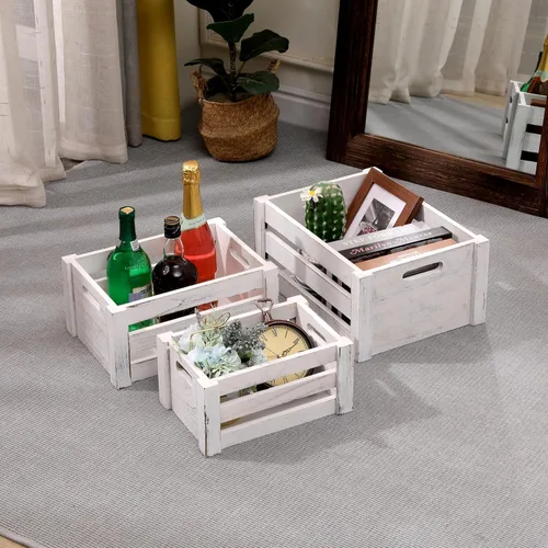 Miniatura 4 de Juego de 3 cajas de madera anidables, pequeñas cajas de almacenamiento de madera rústica con asas, contenedores organizadores compactos apilables