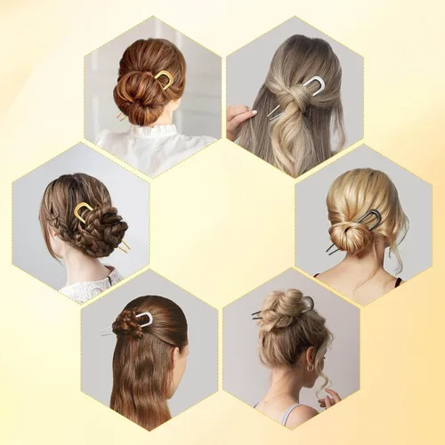 Miniatura 6 de Horquilla francesa antideslizante multiusos para mujer, elegante tenedor de metal para recoger, moños y trenzas, seguro y cómodo todo el día, 1