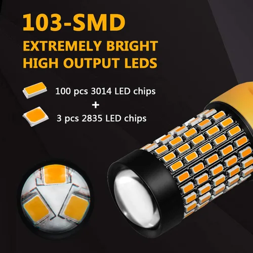 Miniatura 2 de PHINLION 7443 7444 - Bombillas LED ámbar para intermitentes súper brillantes, 2800 lúmenes, 103-SMD, doble filamento, T20, WY21W, 7440NA, 7444NA