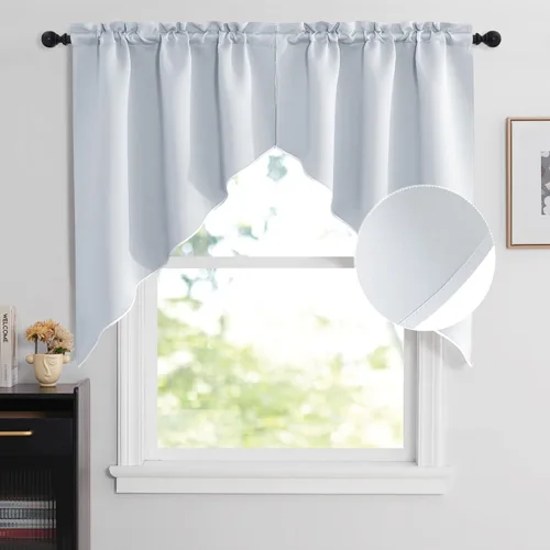 Miniatura 17 de NICETOWN Home Fashion - Cortinas de cocina con bolsillo para poste, cenefa festoneada a medida, cenefa festoneada sólida para ventana de Marrón