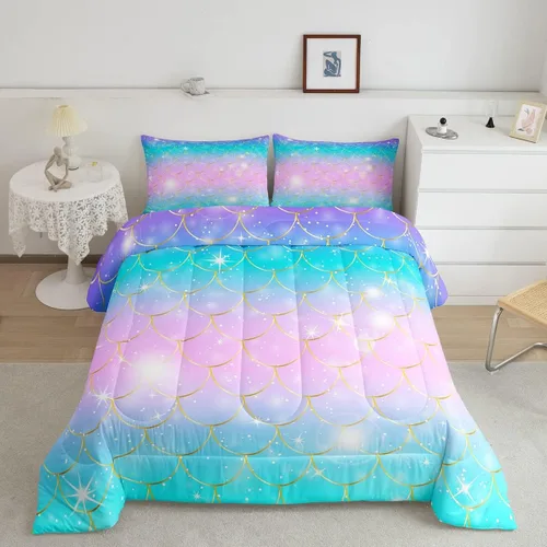 Miniatura 9 de Erosebridal Juego de edredón de murciélago tamaño Queen para niños y niñas, juego de ropa de cama con degradado de arco iris, juego de edredón Multi