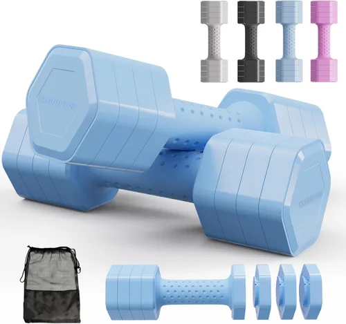 Juego de 2 mancuernas ajustables, juego de mancuernas 4 en 1, pesas de mano para mujeres en casa, juego de mancuernas de 5 libras con mango cómodo