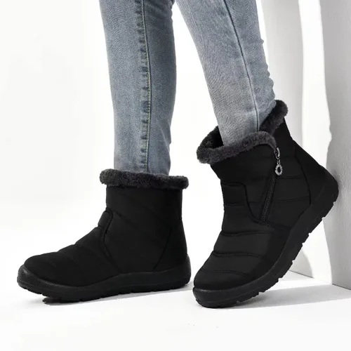 Miniatura 5 de Cheval Botas de invierno con cremallera para mujer, botines cálidos con forro de piel, antideslizantes, impermeables, cómodas, botas de invierno