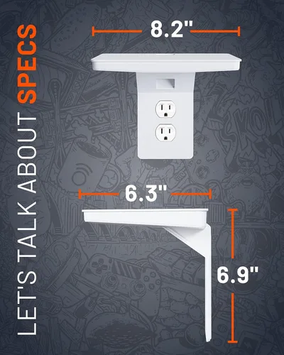Miniatura 2 de ECHOGEAR Estante de salida (blanco/gris) – Diseño de última generación con almacenamiento de cable integrado y espacio para enchufes voluminosos