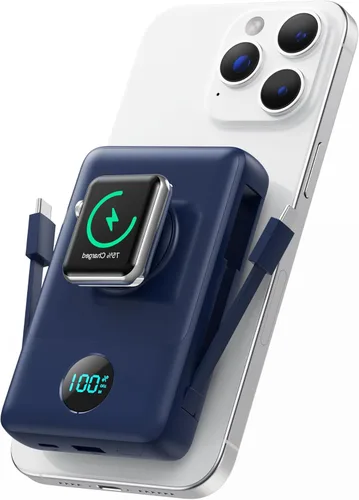 Miniatura 12 de Cargador portátil magnético para MagSafe con cable integrado, cargador para iWatch, banco de energía inalámbrico de 10800mAh, artículos esenciales