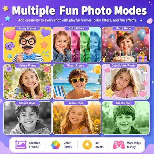 Miniatura 4 de Cámara de juguete para niños, regalos de Navidad, cumpleaños, festival para niños de 3 a 10 años, cámara de video digital HD para niños pequeños
