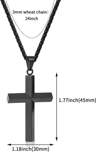 Miniatura 4 de P.Blake - Collar de cruz con borde biselado para hombres y niños, cadena de acero inoxidable con colgante de cruz para hombres y niños