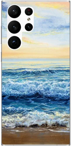 Blingy's Funda para Samsung Galaxy S23 Ultra, divertido diseño escénico de playa, pintura del océano, arte de naturaleza, paisaje, funda protectora