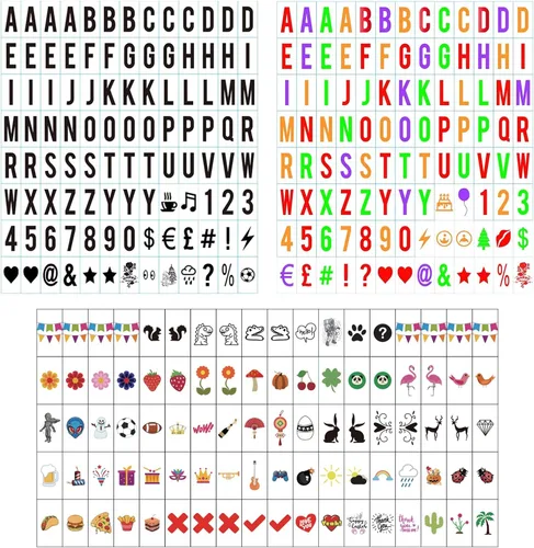 Juego de letras de caja de luz cinematográfica de alta calidad, 293 piezas (104 negros + 104 multicolor + 85 iconos) – Nueva edición de plástico A4