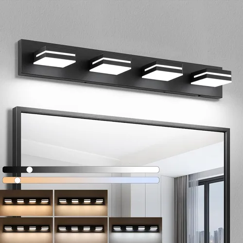 Miniatura 14 de Accesorios de iluminación de tocador de baño sobre espejo (3 luces, 5CCT, regulable) modernos accesorios de iluminación LED de pared de baño, negro