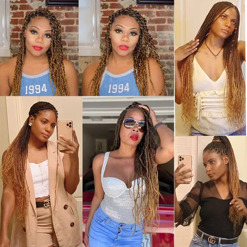 Miniatura 6 de Extensiones de pelo para trenzar, para fácil trenzado profesional, no causa comezón , fibra sintética tejida, trenzas de textura Yaki, extensiones