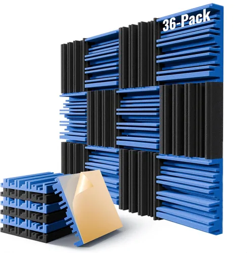 Miniatura 16 de Paquete de 12 paneles de pared insonorizados, paneles de espuma acústica de 12" x 12" x 2" para paredes, panel insonorizante autoadhesivo, paneles