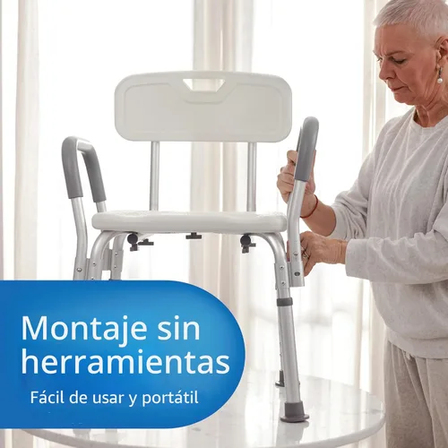 Miniatura 6 de Medline Silla de ducha para ancianos, adultos y discapacitados, capacidad de 350 libras, asiento de ducha resistente con brazos acolchados y Gris