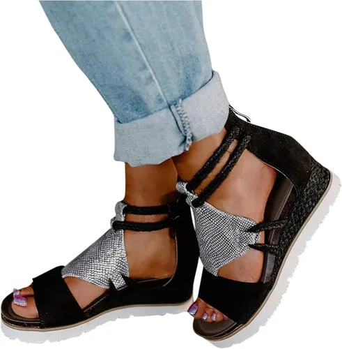 Miniatura 3 de Sandalias de cuña marrones para mujer, tacón de cuña con punta abierta, cómodas sandalias romanas de comercio exterior, zapatos marrones