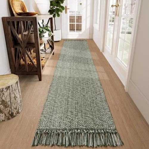 Miniatura 84 de Collive - Tapete de pasillo de cocina, 2 x 4.3 pies, tejido a mano, reversible, lavable, de algodón, color blanco/beige, para baño, pasillo