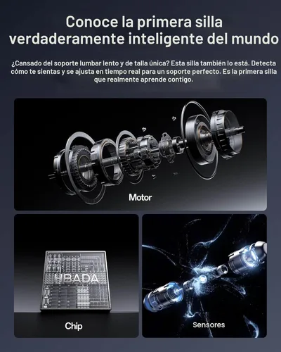 Miniatura 4 de Hbada X7 Silla ergonómica inteligente, sillas de oficina, seguimiento lumbar totalmente automatizado, reposacabezas ajustable 4D, reposabrazos Gris