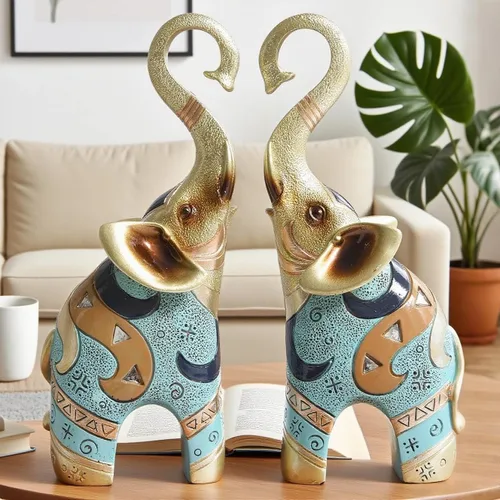 Miniatura 4 de Decoración de estatuas de elefante dorado, figura de buena suerte para decoración del hogar, esculturas y estatuas de arte de resina, regalos