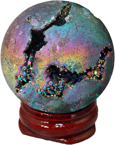 Miniatura 8 de SUNYIK - Bola esfera drusa geoda con revestimiento de titanio, bola de cuarzo de vidrio, gema de ágata, escultura decorativa, curación.