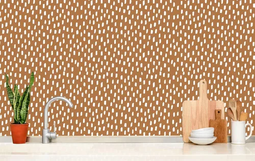 Miniatura 2 de HAOKHOME Papel tapiz para despegar y pegar, diseño de puntos modernos y bohemios, extraíble, para baño, color caramelo/blanco, papel de contacto