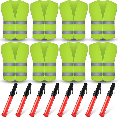 Miniatura 7 de Kanayu Juego de 8 chalecos de seguridad de alta visibilidad de 16 pulgadas, incluye 4 chalecos de seguridad reflectantes, 4 varitas de seguridad