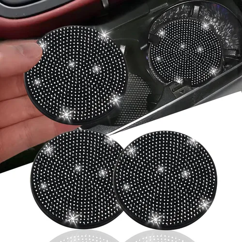 Miniatura 32 de NBTEPEM 2 posavasos de auto con diamantes de imitación, 2.75 pulgadas, antideslizantes, a prueba de golpes, universal, a la moda, para auto