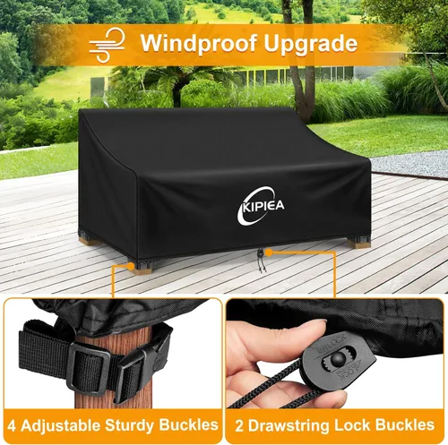 Miniatura 5 de Kipiea Funda para sofá de patio, funda resistente para sofá de exteriores, impermeable, para invierno, funda para muebles de patio de 2 plazas