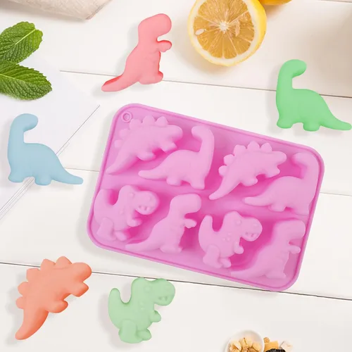 Miniatura 4 de Paquete de 2 moldes de silicona de dinosaurio, moldes de chocolate de dinosaurio, molde de gelatina de 8 cavidades para dulces, gomitas, postres