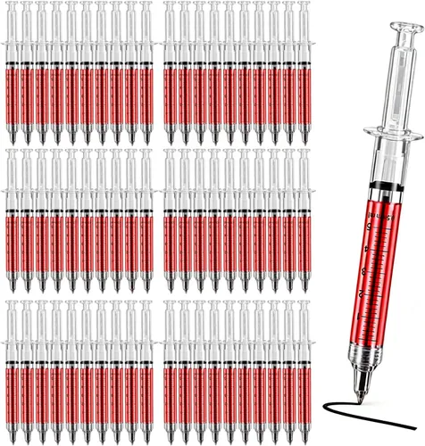 Bolígrafos de escritura a granel, paquete de 60 bolígrafos de escritura a granel para uso en oficina, diseño médico estilo jeringa, tinta negra