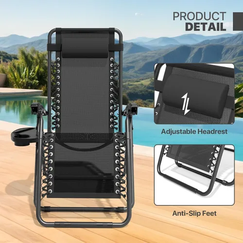 Miniatura 11 de Magshion Juego de 2 sillas plegables de gravedad cero, sillas de campamento reclinables para exteriores, sillas reclinables para patio con mesa Negro