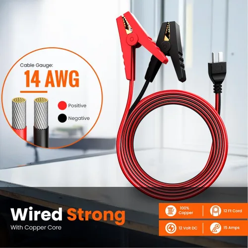Miniatura 5 de Journeyman-Pro - Cables de carga de batería CC tipo T compatibles con generador Honda 14AWG 15A 12VDC con abrazaderas aisladas, cable de 3.6 m