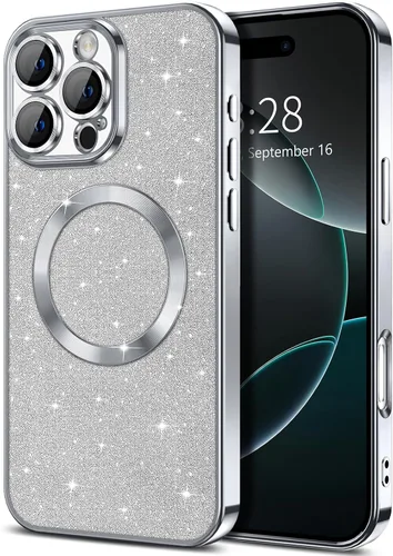 Miniatura 42 de Hython Funda para iPhone 13 Pro Max con purpurina, fundas magnéticas transparentes para teléfono con protector de lente de cámara