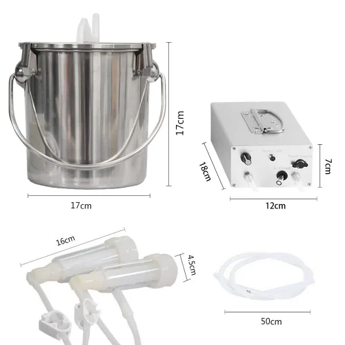 Miniatura 2 de Máquina de ordeño eléctrica de cabra de 3 litros, bomba de vacío de pulsación automática recargable con 2 tazas de pezón, cubo de acero inoxidable