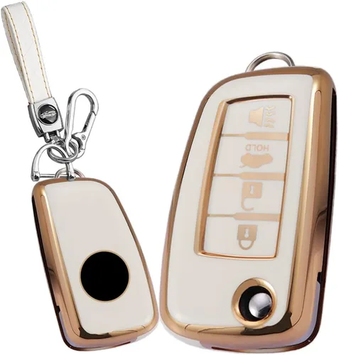 Miniatura 5 de SANRILY Golden-Edge - Funda para llavero de 4 botones con tapa para Nissan X-Trail Juke F15 Rogue Qashqai J11 Tiida Murano Maxima - Funda plegable