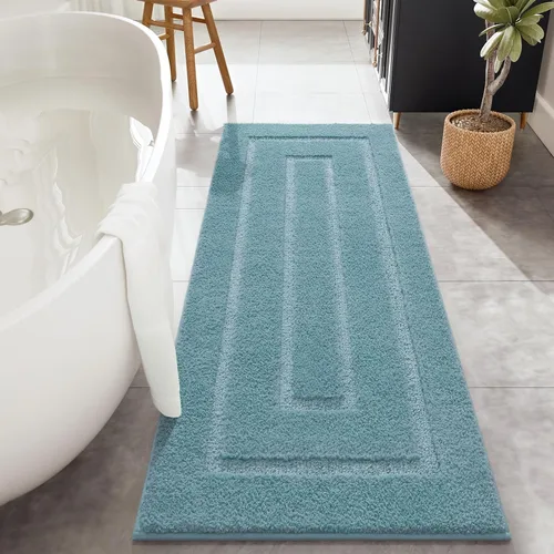 Miniatura 28 de HOMORE Alfombra de baño gris de 24 x 60 pulgadas, suave, absorbente, alfombra de pasillo de baño lavable, alfombras largas antideslizantes