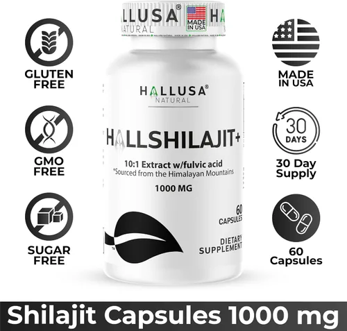 Miniatura 5 de Hallusa HallShilajit - Shilajit del Himalaya 1000 mg, Shilajit para hombres y mujeres, extracto de ácido fúlvico, apoyo energético, 60 cápsulas