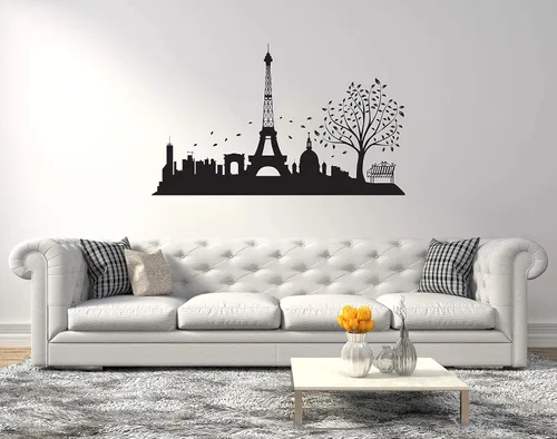 Miniatura 4 de Calcomanía de pared de la ciudad de París y la Torre Eiffel, diseño de horizonte de París, calcomanía de pared de la Torre Eiffel de París