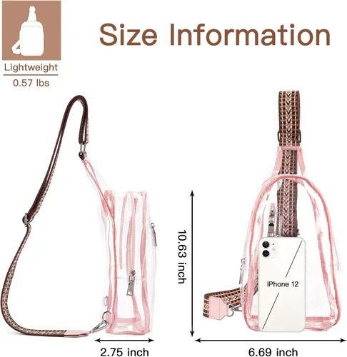 Miniatura 5 de Telena Bolsa bandolera transparente, cangurera transparente aprobada para estadios, bolsa cruzada para mujer, bolsa de pecho transparente resistente