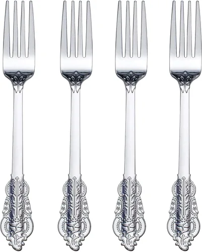 Miniatura 22 de WDF 160 piezas de cubiertos de plástico dorado - Cubiertos de oro resistentes Incluye 80 tenedores, 40 cucharas, 40 cuchillos, utensilios