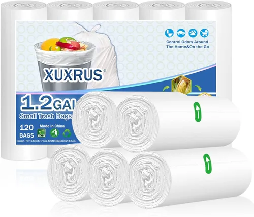 Miniatura 13 de XUXRUS Bolsas de basura pequeñas para baño, bolsas de basura de 3 galones para oficina en casa, 120 unidades, color blanco, se adapta a contenedores